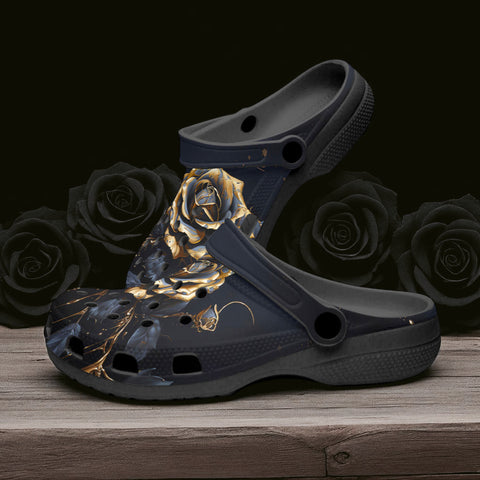 Classic Clogs Gothic Black Rose with Gold Drips