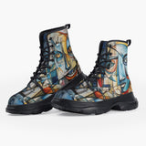 Casual Leather Chunky Boots Cubism Face Art Abstraction