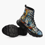 Casual Leather Chunky Boots Cubism Face Art Abstraction