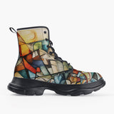Casual Leather Chunky Boots Modern Art Abstraction