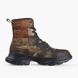 Casual Leather Chunky Boots Alligator Patchwork Art Print