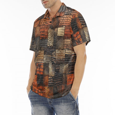 Men's Polo Shirt Alligator Patchwork Art Print
