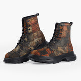 Casual Leather Chunky Boots Alligator Patchwork Art Print