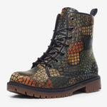 Leather Boots Reptile Scales Patchwork Print