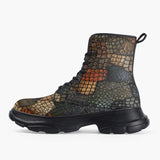 Casual Leather Chunky Boots Reptile Scales Patchwork Print