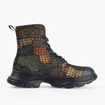 Casual Leather Chunky Boots Reptile Scales Patchwork Print