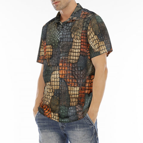 Men's Polo Shirt Reptile Scales Patchwork Print