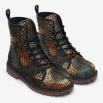 Leather Boots Reptile Scales Patchwork Print