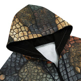 Men's Zip Up Hoodie Reptile Scales Patchwork Print