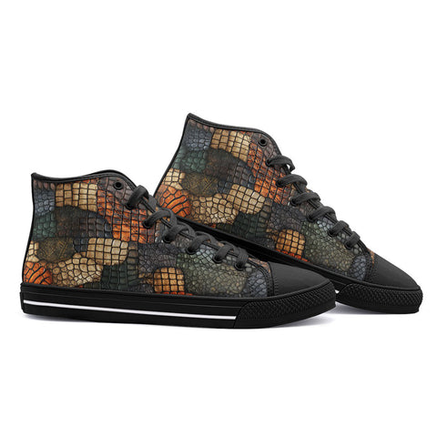 High-Top Canvas Shoes Reptile Scales Patchwork Print