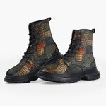 Casual Leather Chunky Boots Reptile Scales Patchwork Print