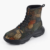 Casual Leather Chunky Boots Reptile Scales Patchwork Print