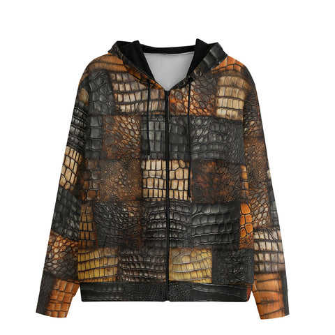 Men's Zip Up Hoodie Alligator Patchwork Print