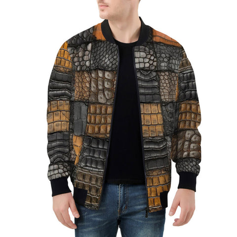 Bomber Jacket Alligator Patchwork Texture Print