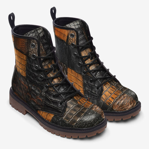 Leather Boots Alligator Patchwork Texture Print
