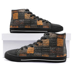 High-Top Canvas Shoes Alligator Patchwork Texture Print