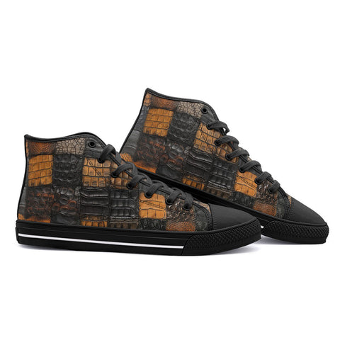 High-Top Canvas Shoes Alligator Patchwork Texture Print