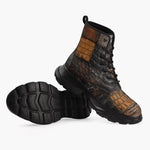 Casual Leather Chunky Boots Alligator Patchwork Texture Print
