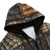 Men's Zip Up Hoodie Crocodile Patchwork Pattern Print