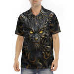 Men's Polo Shirt Monster Cat with Glowing Eyes