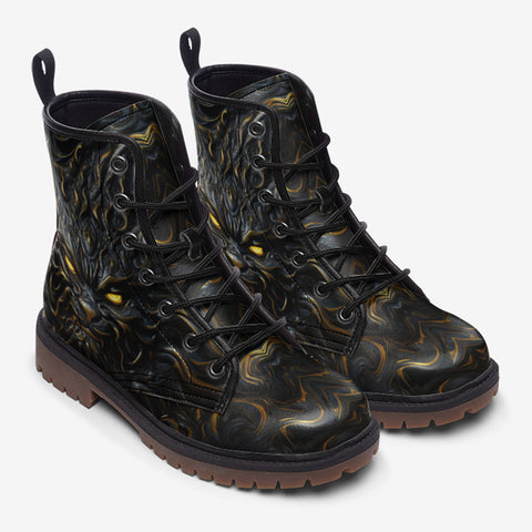 Leather Boots Monster Cat with Glowing Eyes