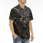 Men's Polo Shirt Monster Cat with Glowing Eyes