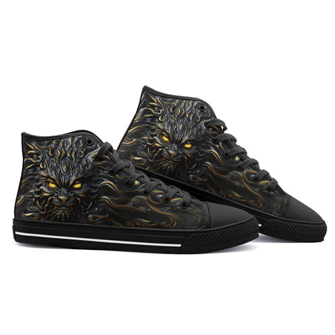 High-Top Canvas Shoes Monster Cat with Glowing Eyes