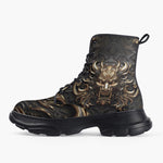 Casual Leather Chunky Boots Fantasy Gold Dragon Head