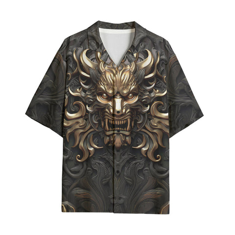 Hawaiian Shirt Fantasy Gold Dragon Head