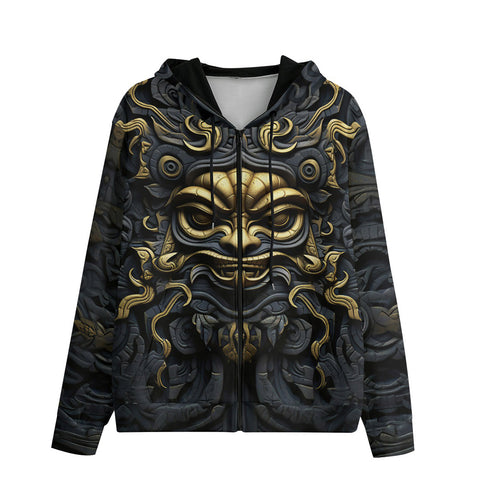 Men's Zip Up Hoodie Gold and Black Ornate Mask