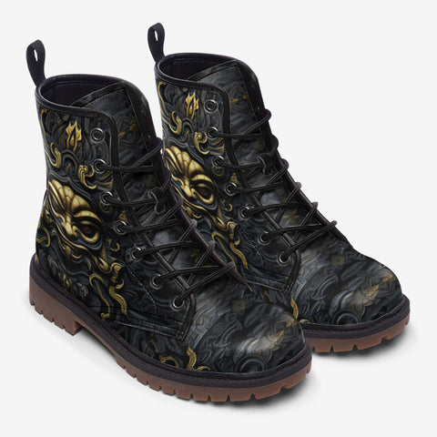 Leather Boots Gold and Black Ornate Mask
