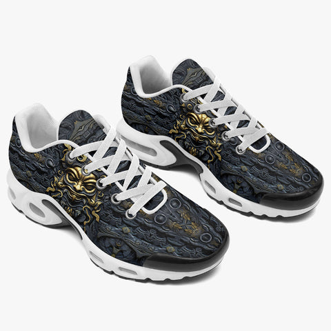 Air Cushion Sneakers Gold and Black Ornate Mask
