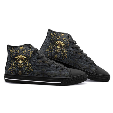 High-Top Canvas Shoes Gold and Black Ornate Mask