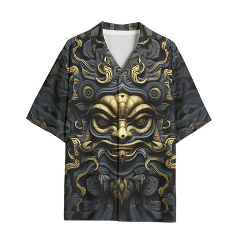 Hawaiian Shirt Gold and Black Ornate Mask