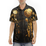 Men's Polo Shirt Golden Planets Art Abstraction