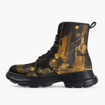 Casual Leather Chunky Boots Golden Planets Art Abstraction