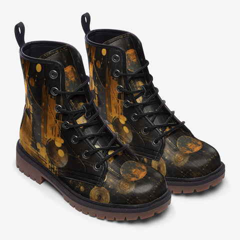 Leather Boots Golden Planets Art Abstraction