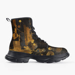 Casual Leather Chunky Boots Golden Planets Art Abstraction