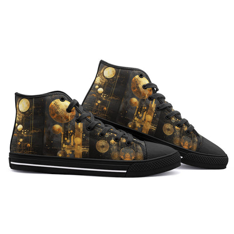 High-Top Canvas Shoes Golden Planets Art Abstraction