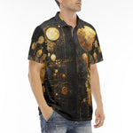 Men's Polo Shirt Golden Planets Art Abstraction