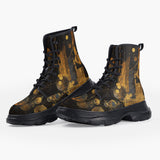 Casual Leather Chunky Boots Golden Planets Art Abstraction