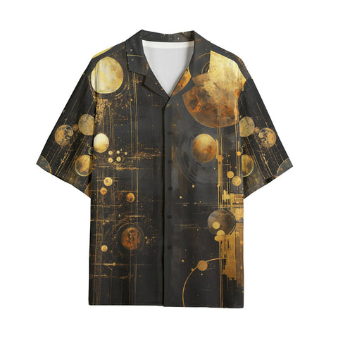 Hawaiian Shirt Golden Planets Art Abstraction