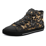 High-Top Canvas Shoes Black and Gold Butterlies