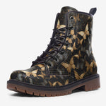 Leather Boots Black and Gold Butterlies