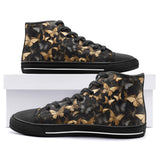 High-Top Canvas Shoes Black and Gold Butterlies
