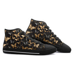 High-Top Canvas Shoes Black and Gold Butterlies