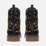 Leather Boots Black and Gold Butterlies