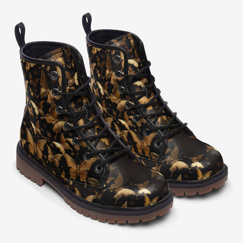 Leather Boots Golden Butterflies