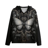 Men's Zip Up Hoodie Gothic Silver Butterfly And Flowers