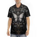 Men's Polo Shirt Gothic Silver Butterfly And Flowers